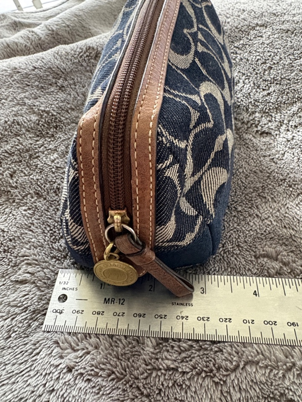Coach Signature Canvas Cosmetic Bag in Blue and Tan - Picture 3 of 10